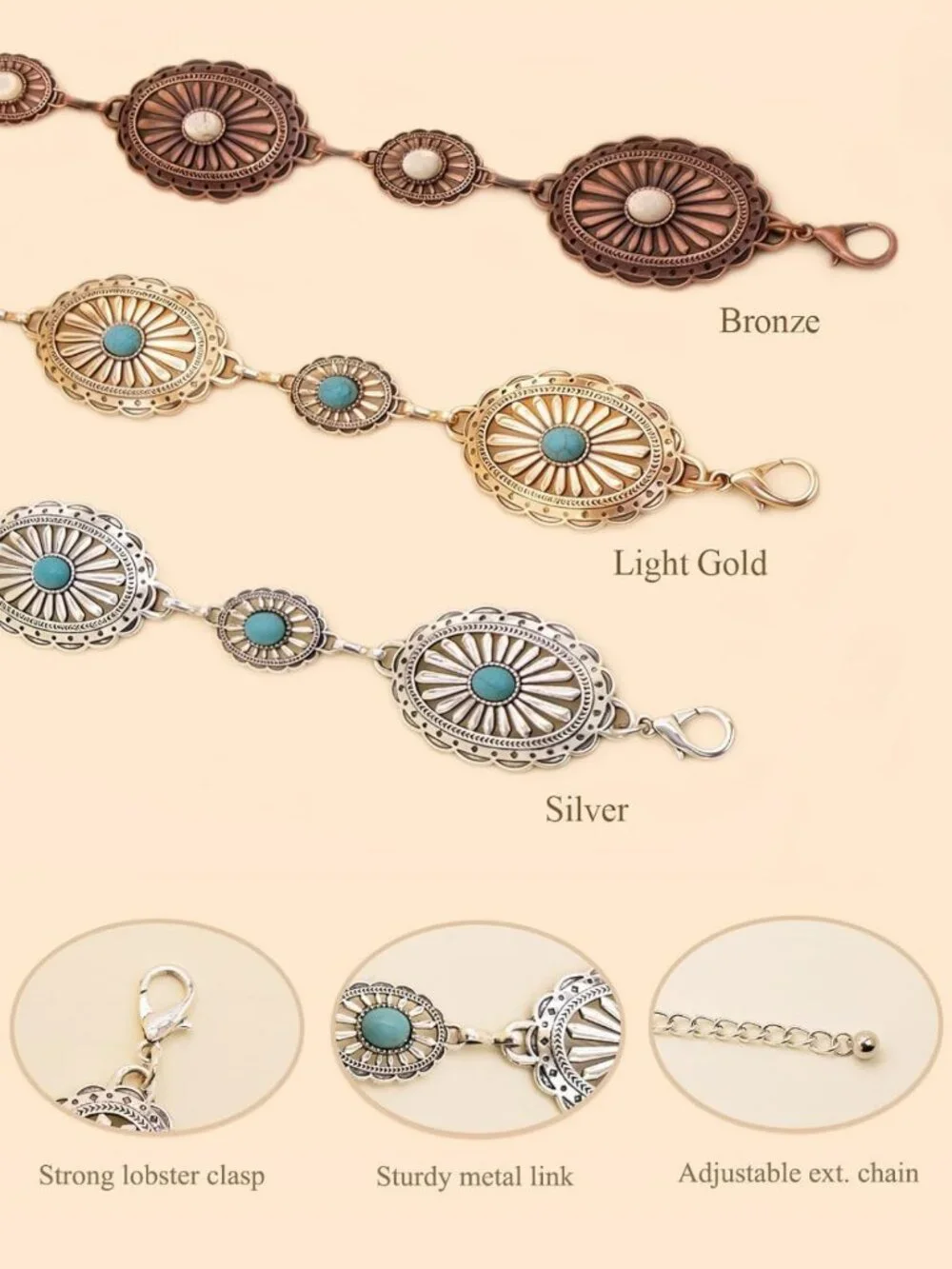 Stylish Western Metal Concho Belt for Women - Perfect for Dresses, Jeans